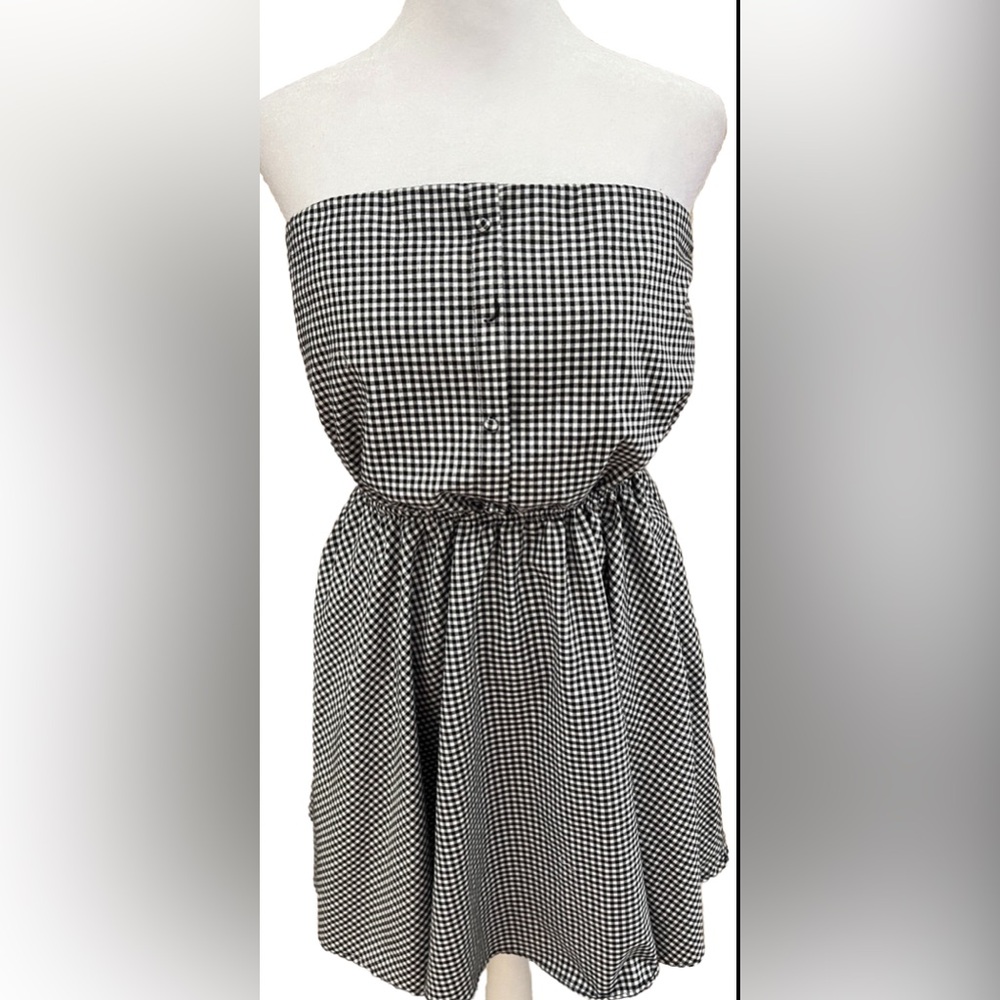 PAPAYA Black & White Checked Strapless Summer Sun Dress Women’s Size Large